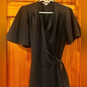 Elegant Black Flutter Sleeve Wrap Dress